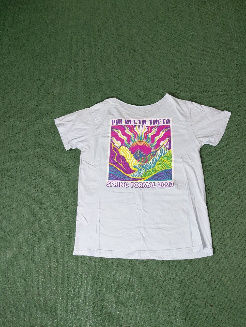 Womens Phi Delta Theta Spring Formal 2023 Trippy Retro Nature Light Blue T Shirt